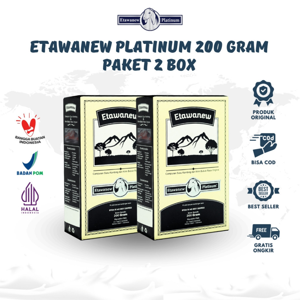 

ETAWANEW PLATINUM - Paket 2 Box - Susu Kambing - 100% ORI - Melegakan Penafasan - Baik untuk mengatasi ASMA - Gangguan Pernapasan dan Paru Kotor - BPOM - Bisa COD - Netto 200 gram