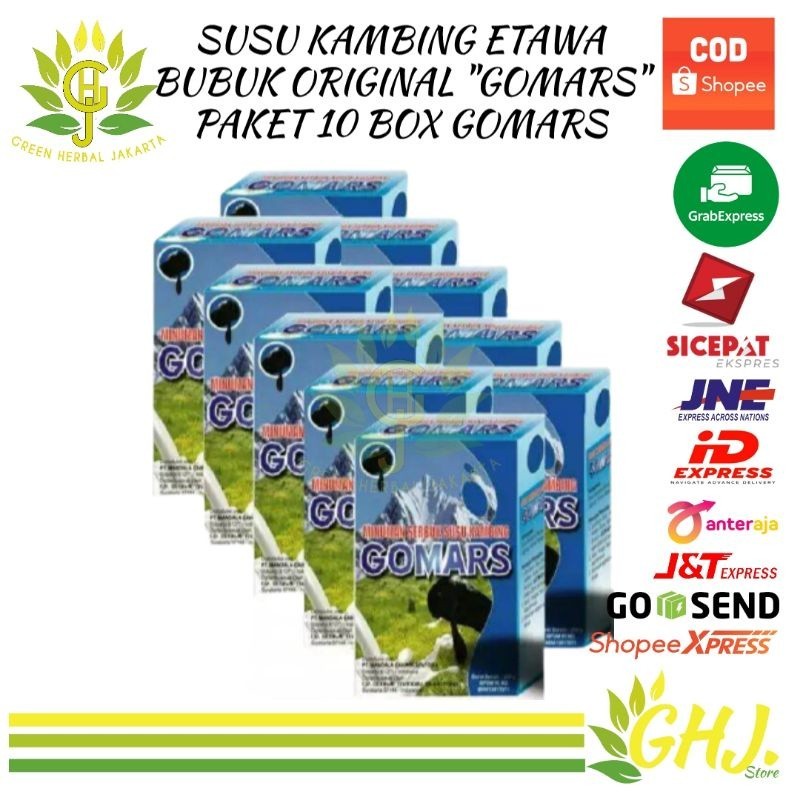 

[ Paket 10 Boxs ] Gomars - SUSU Kambing Etawa Gomars Original ,sps,hijaz,sps,gmh,naima,skygoat,provit, etta goat milk hpai