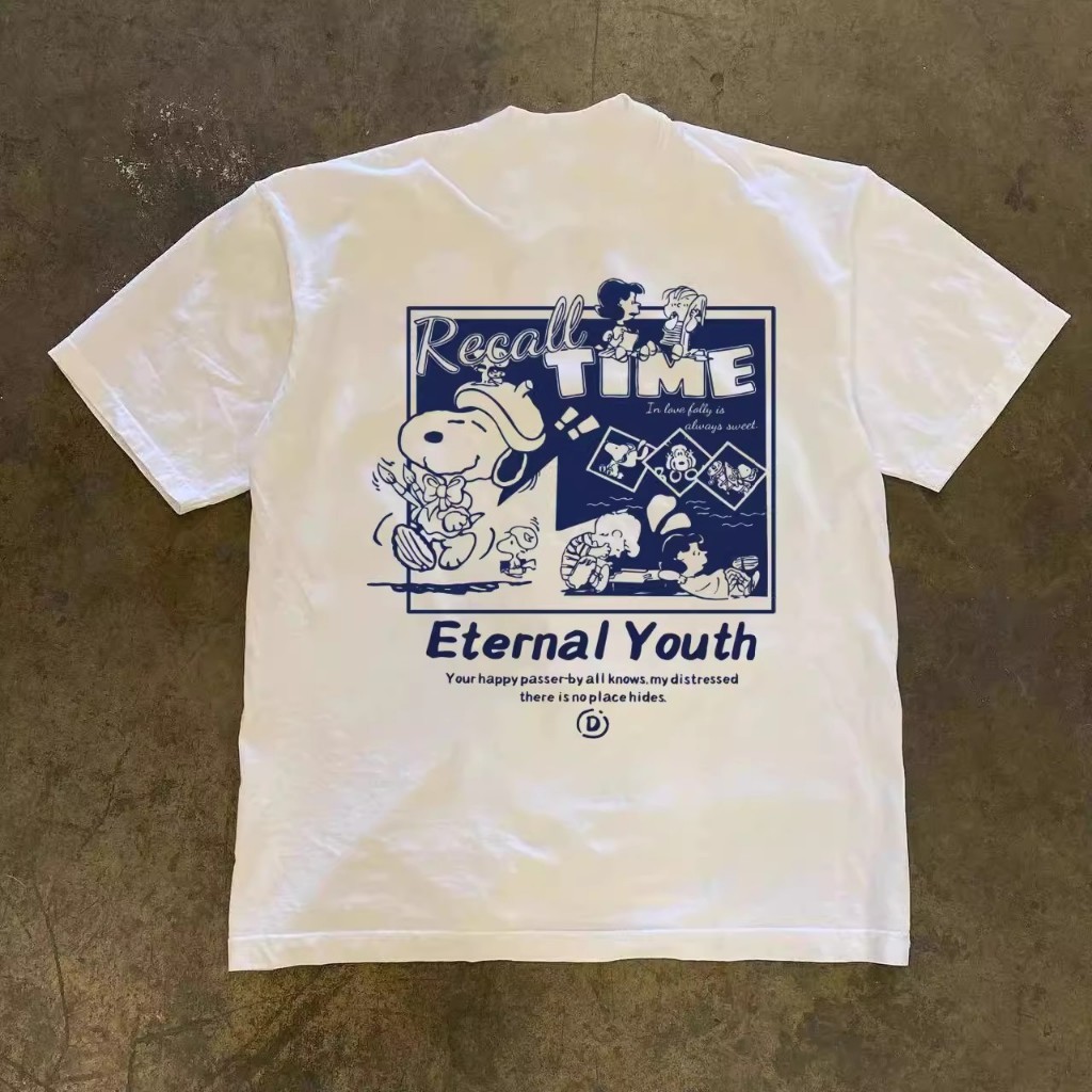 Korea Style T-shirt Oversize Biru Snoppy | Kaos Wanita Hitam | Kaos pria dan wanita