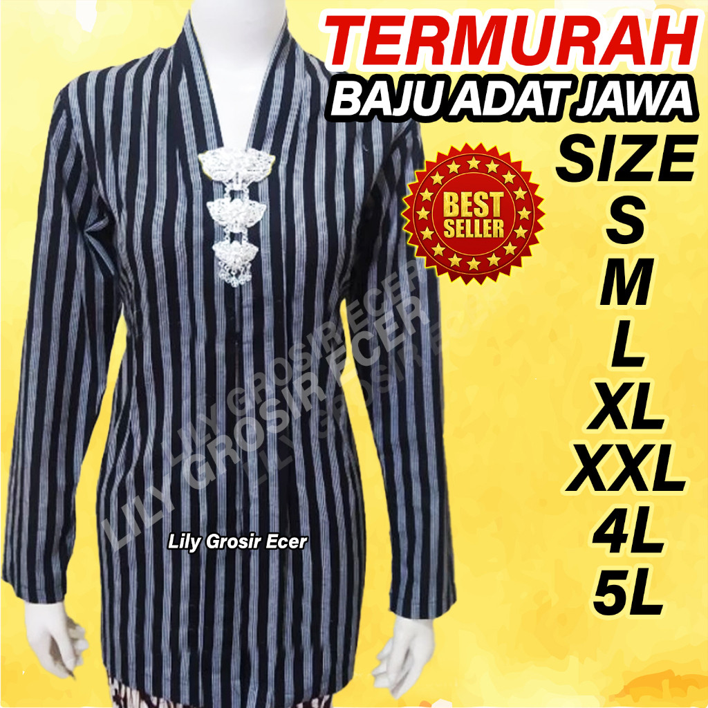 Baju lurik wanita abu hitam / hitam putih Baju kebaya adat jawa Baju surjan lurik wanita Kebaya luri