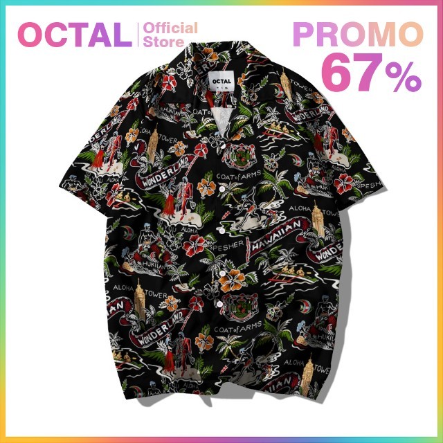 OCTAL - Kemeja Motif Pattern Pantai Printing Kasual Pria - Wanita KMP-0191