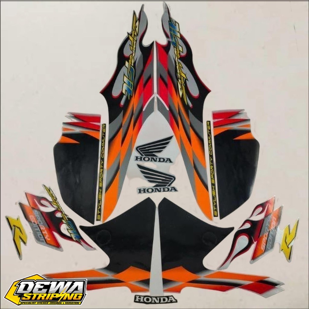 stiker striping honda supra fit new cw racing 2006 silver oren lis body standar berkualitas original