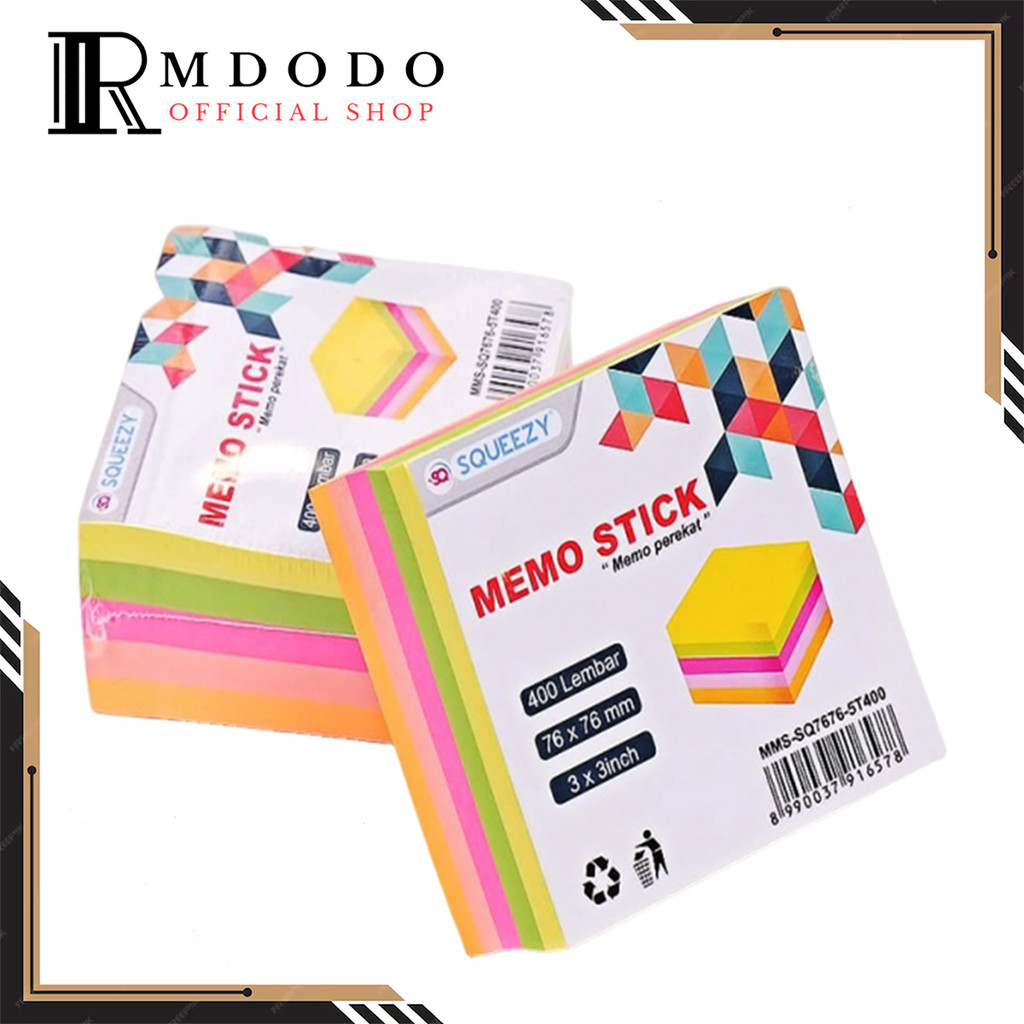

Rmdodo - Sticky Note Warna Persegi 400 Lembar / Memo Stick Squeezy 5 Warna MMS-SQ7676-5T400