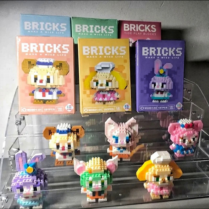 Mainan Anak Laki Laki  Mainan Blok Kartun Anime Disney Stitch Mickey Mouse Mini Action Figure Blok M