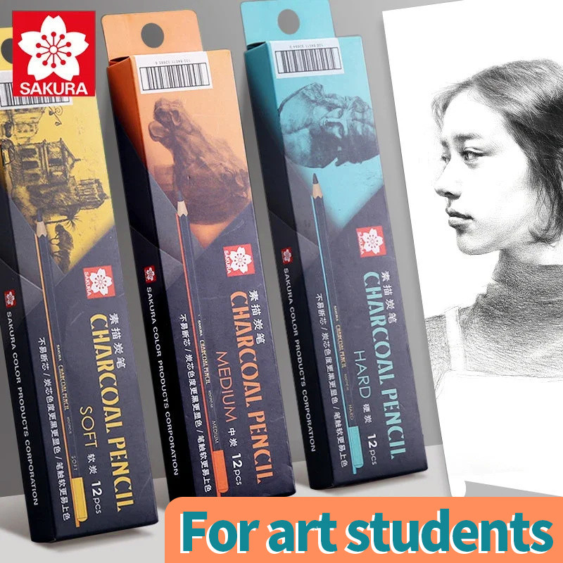 

SAKURA Sketching Charcoal Pencil Soft Medium Hard Professional Grade Charcoal Pencils Art Supplies Charcoal Pencils for Drawing
