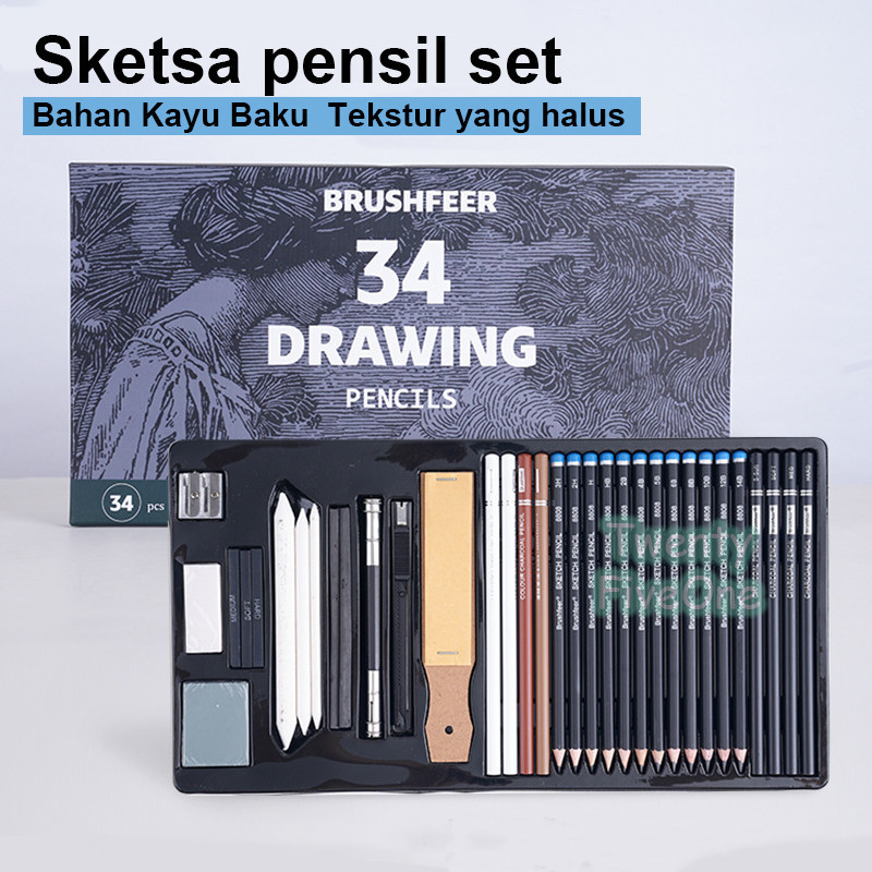 

Drawing Pencil Gambar Set 34 PCS Drawing Sketch Pencil Set Tin Box Pensil Gambar