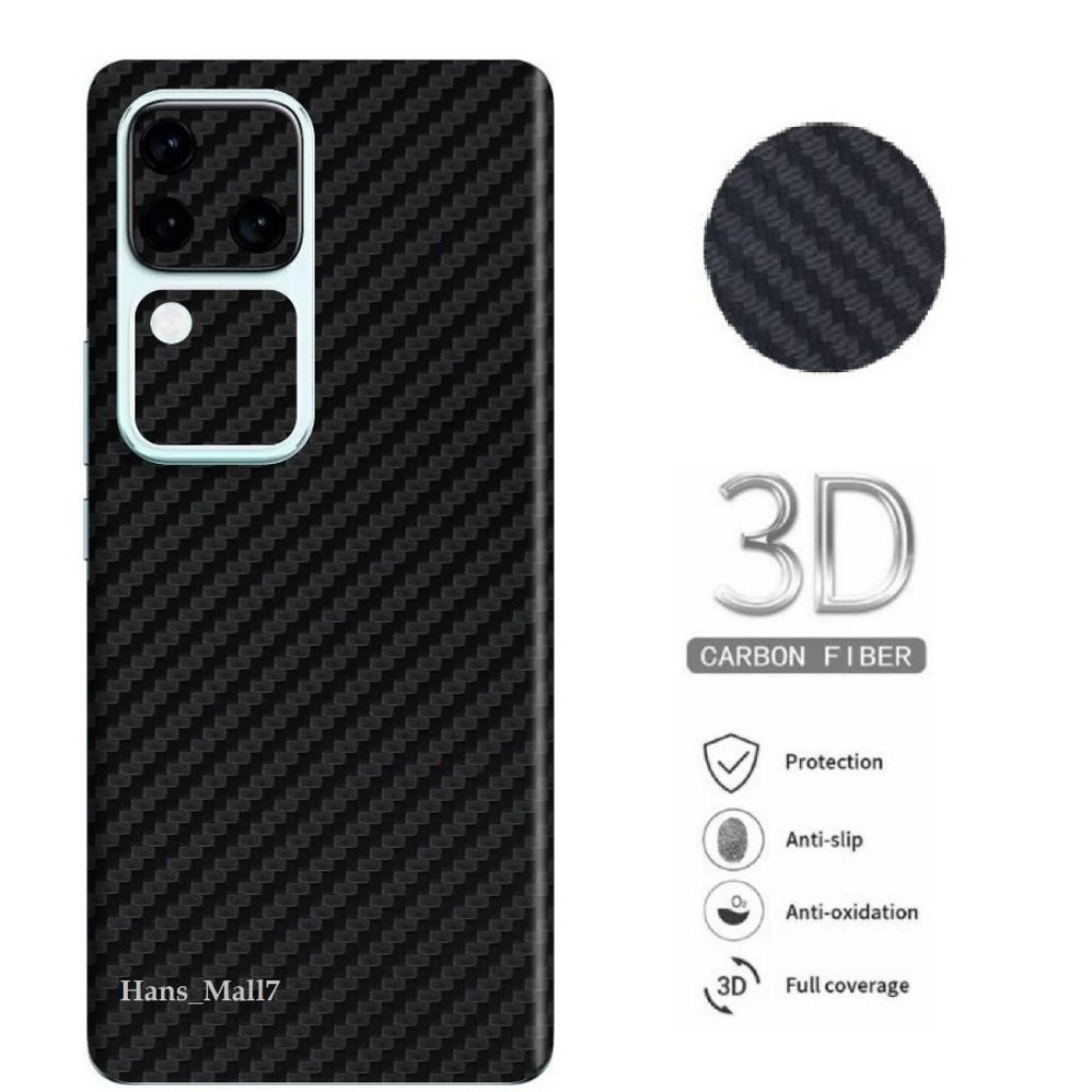 Full Body Stiker Skin Carbon Fibre Hitam Vivo V50 V40 Lite V40 Pro V30e V30 Pro V29 V29e Y17s V27 V2