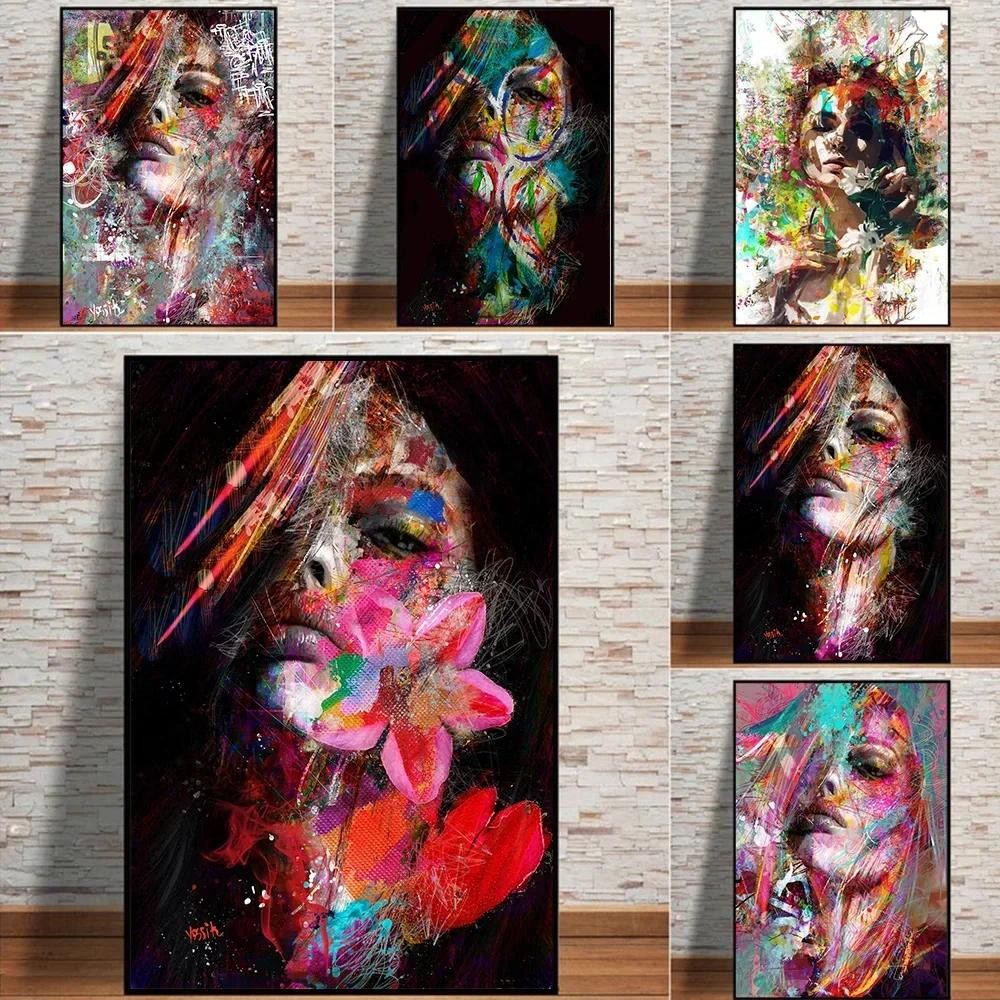 

Abstract Creative Beautiful Girl Canvas Painting Posters and Prints Wall Art Pictures for Living Room Decoration