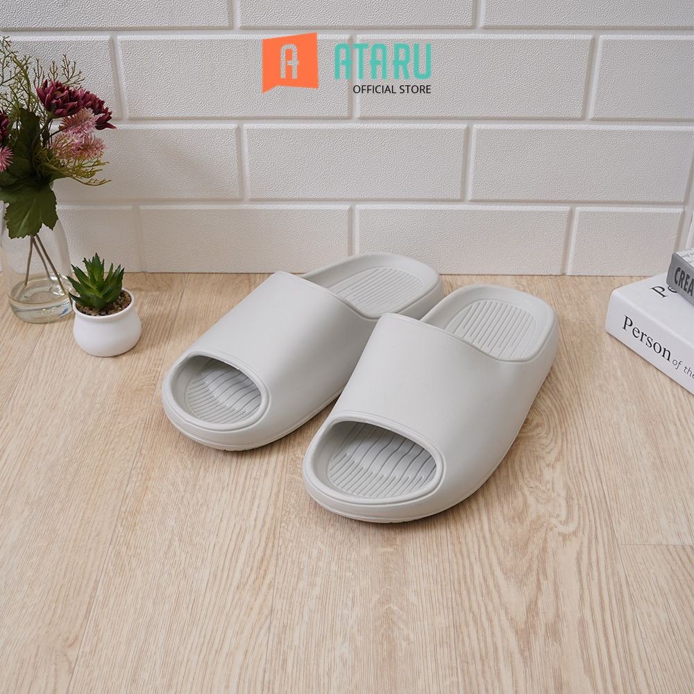 Ataru Ukuran 37/38 Sandal Slides Comfy - Abu-Abu Sendal Unisex Alas Kaki Slide Cewek Cowok Fashion W