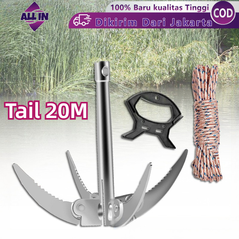 20M Cakar Sabit Jangkar Kapal Lipat Jangkar Mini Lipat Besi Galvanis Untuk Pemotong Tanaman Air Rump