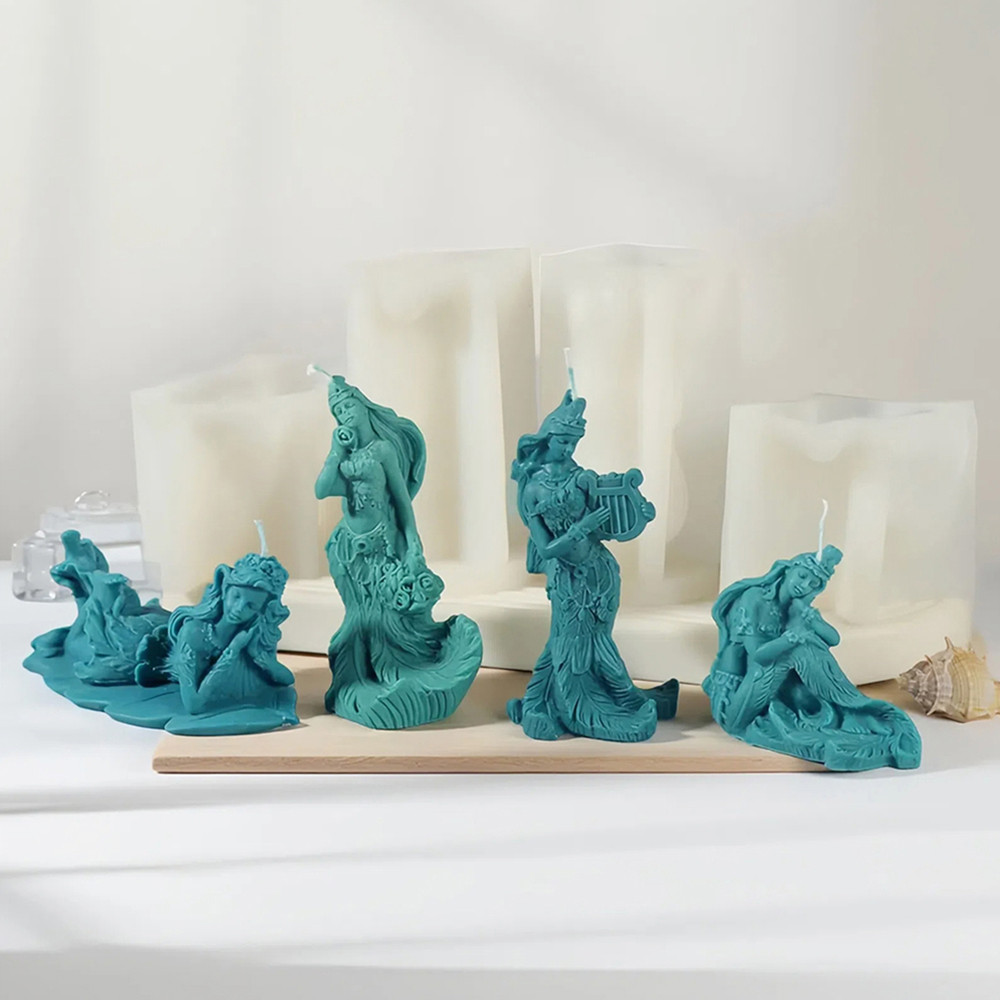 

3D Mermaid Silicone Candle Mold Beautiful Girl Mermaid Plaster Cement Concrete Molds for Wax Soap Resin Making Tool Home Gifts