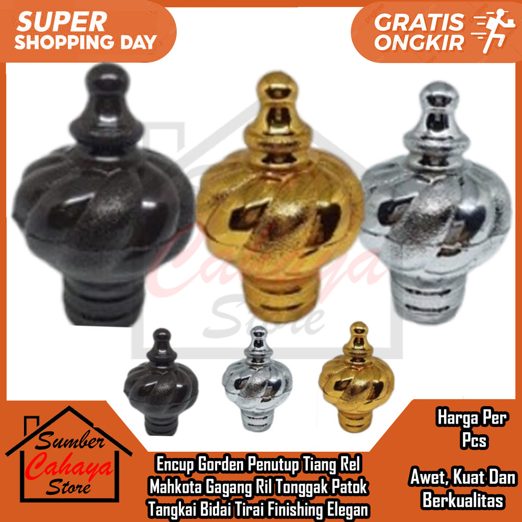 Endcup End Cup Gorden Kubah Korden Mahkota Ril Gagang Penutup Patok Rel Bidai Hordeng Silver Emas Ta