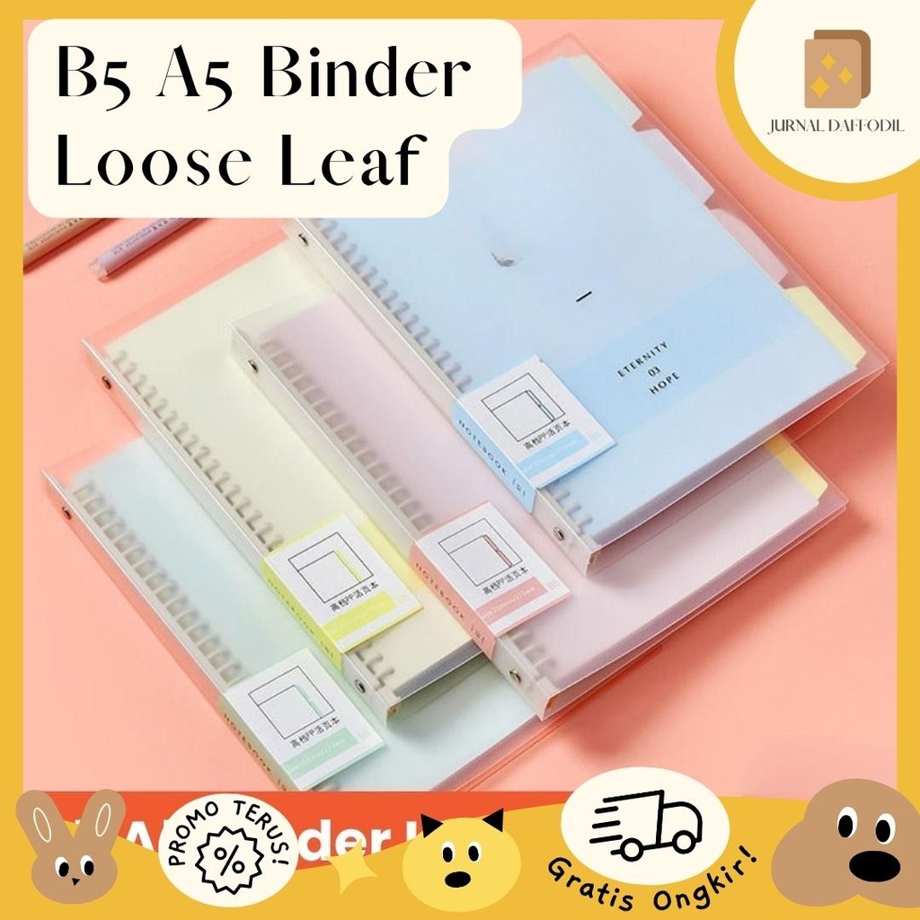 

Jurnal Daffodil - B5 A5 Binder Loose Leaf Binder Ring Notebook Detachable PP Loose Leaf Notebook Note Plastik Stationery Paper
