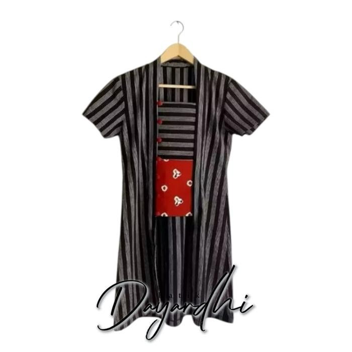 kebaya lurik kebaya tunik kebaya lengan pendek kebaya jumputan - abu hitam, S