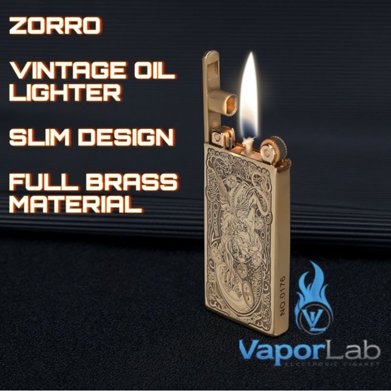 korek api sumbu minyak zorro 753 slim vintage brass copper oil lighter gift box