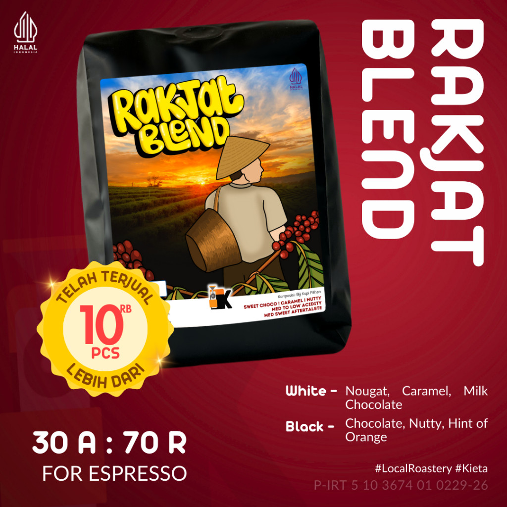 

Kieta Roastery - Biji Kopi Rakjat Blend 70% Robusta 1kg/ Bubuk Roasted Coffee Bean Kopi Susu Based
