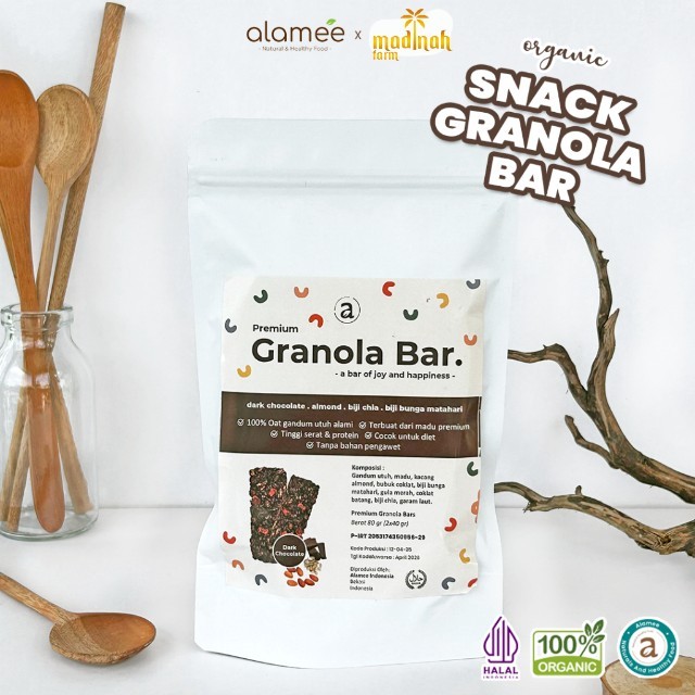 

ALAMEE Granola Bar Snackbar Dark Choco Chocolate Cemilan Diet Healthy Snack Sehat Rendah Kalori 80gr madinah