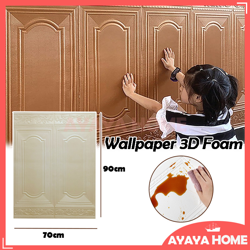 Sticker Dinding Tahan Air/Wallpaper Foam Pintu Emboss/Wallpaper 3D Foam Motif