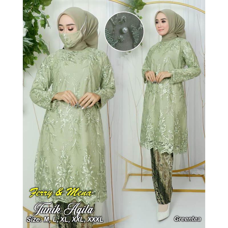 Kebaya - Set Kebaya Tunik Tile Brokat Baju Atasan Kondangan Wanita Modern Kekinian