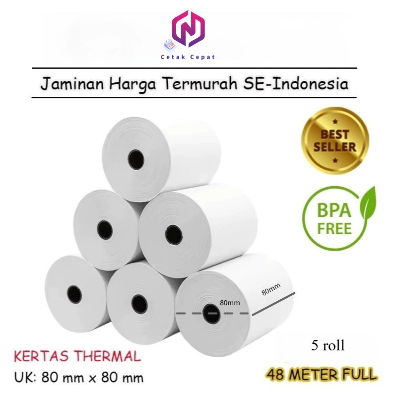 

Kertas kasir thermal murah 80*80mm 5roll SUPPROT POS80L/POS80AL Tidak cocok untuk Printer (MP-80M)