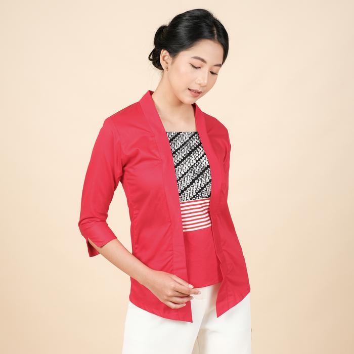 

Kebaya Batik Kutubaru 2 in 1 Lengan 7/8 Meradelima Katun Merah - XS