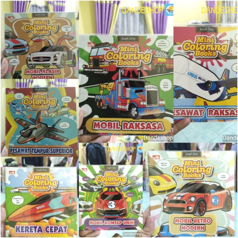Mini Coloring Books Joseph Story _ Buku Mewarnai Anak Mobil, Pesawat, Kendaraan (Bagian 2)