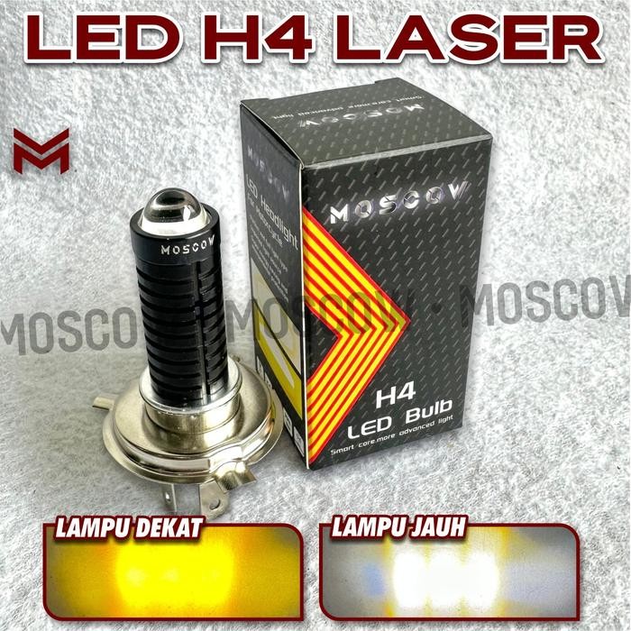 LAMPU UTAMA LED LASER GUN H4 HEADLAMP LAMPU DEPAN MOTOR MOBIL SOKET H4 KAKI 3 LASER D2 ACDC 25WATT M