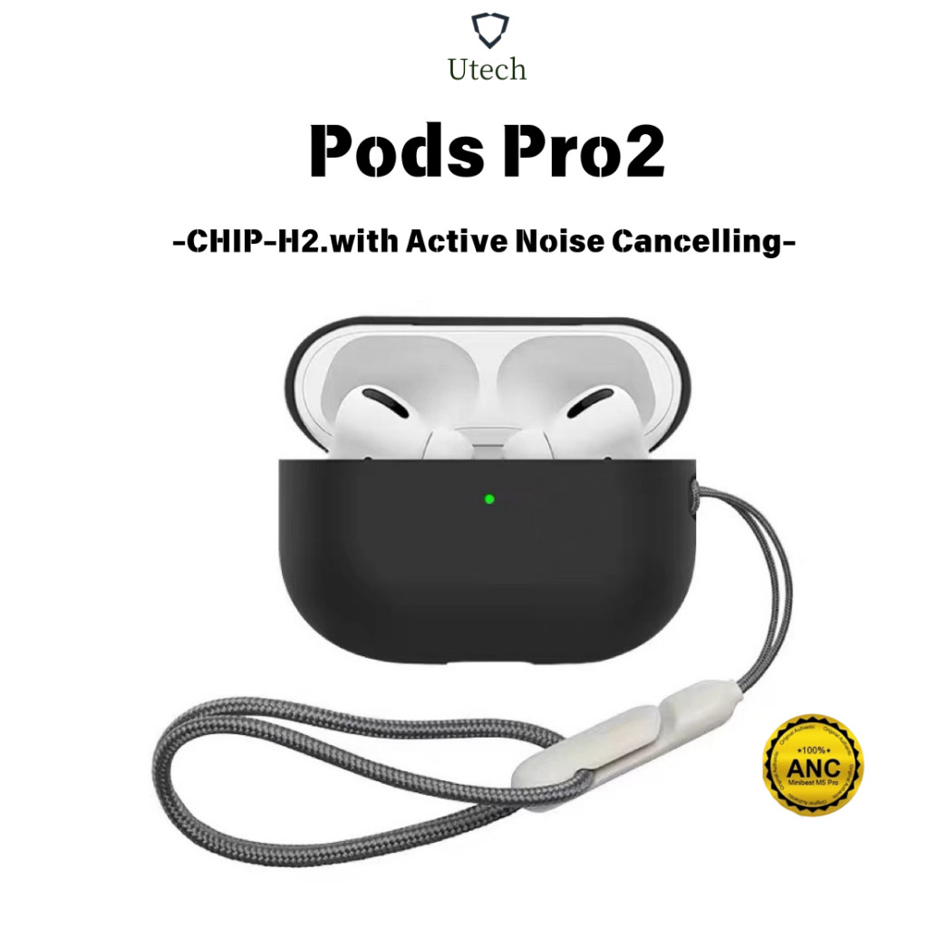 Utech Pods Pro 2 ANC 100% Earphone iPhone + Free Premium Silicone Softcase with lanyard for airpods 