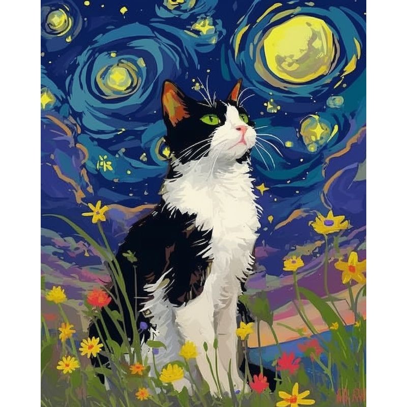 

PhotoCustom Diy Full Round Diamond Animal Painting For Adult Rhinestone Cat Pictures Complete Kit Home Decor
