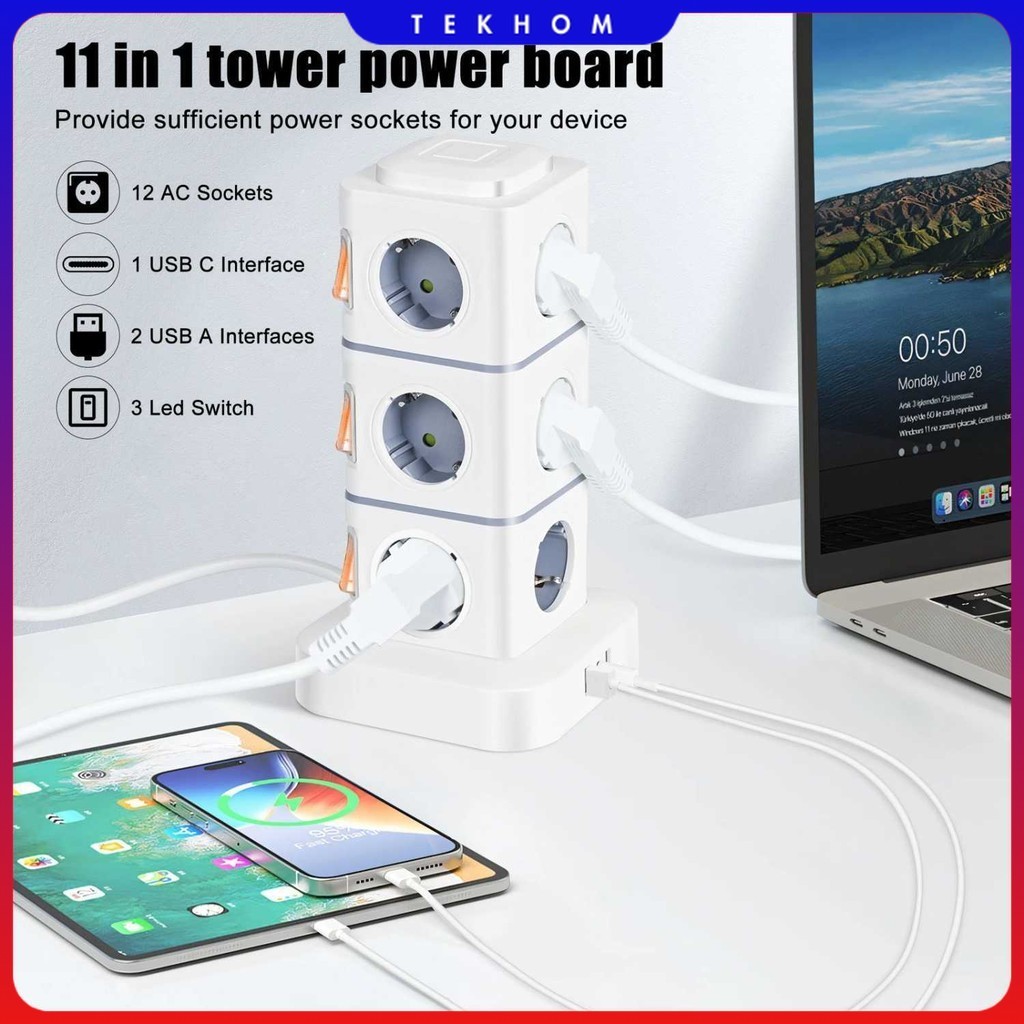 Stop Kontak Power Socket Strip Tower Colokan Listrik 2500W - NN812