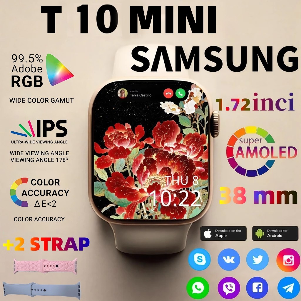 [COD] Smart Watch T10 Mini 1.72 Inci 38mm GPS NFC Waterproof Bluetooth Call Jam Smartwatch Wanita Pr