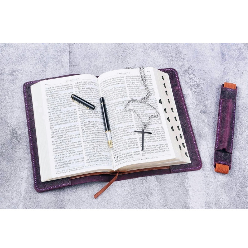 

Purple embossing leather cover case for holy bible KJV , Custom christian gifts for women mother W04-LBBC12S