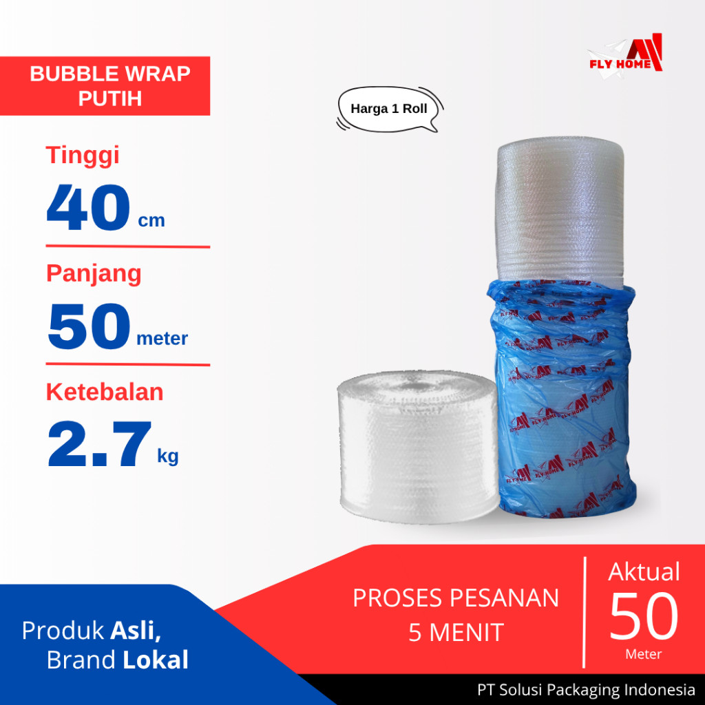 

FLYHOME Bubble wrap putih potongan 40cm 2,7kg 1 roll besar 40x50meter