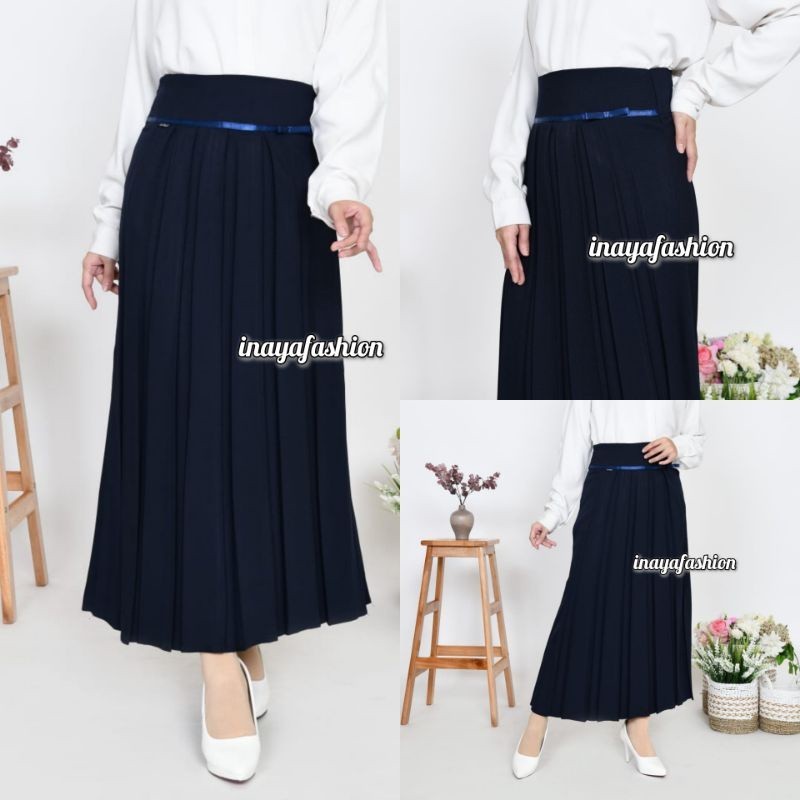 Rok Kerja Panjang Hitam Plisket Rok Panjang Rempel Rok Kerja Kantor Wanita Model A