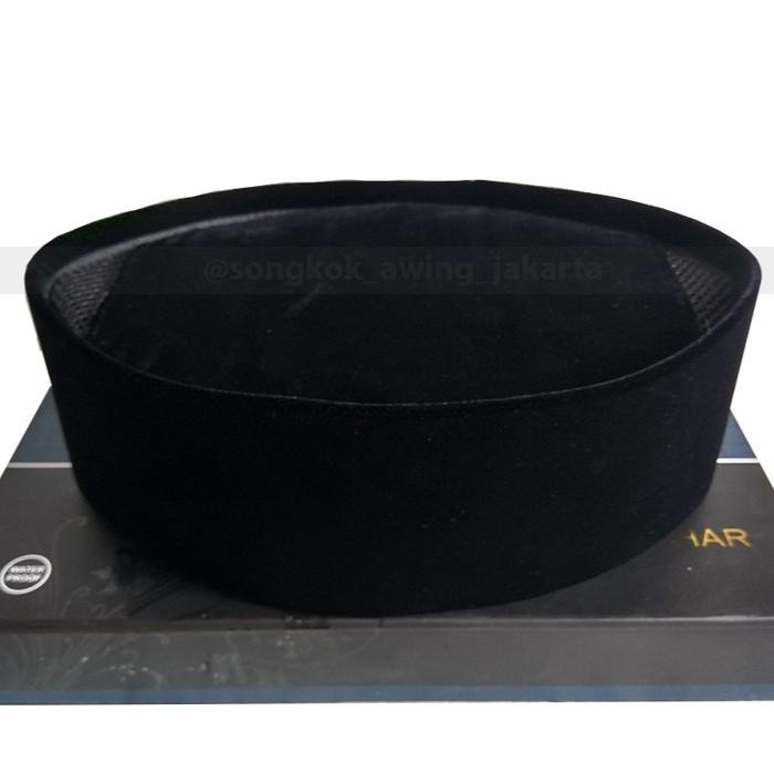 Songkok Peci Hitam Awing AC Mahar Muslim Kopiah Dewasa Motif - Ukuran 5, Hitam Tinggi 8