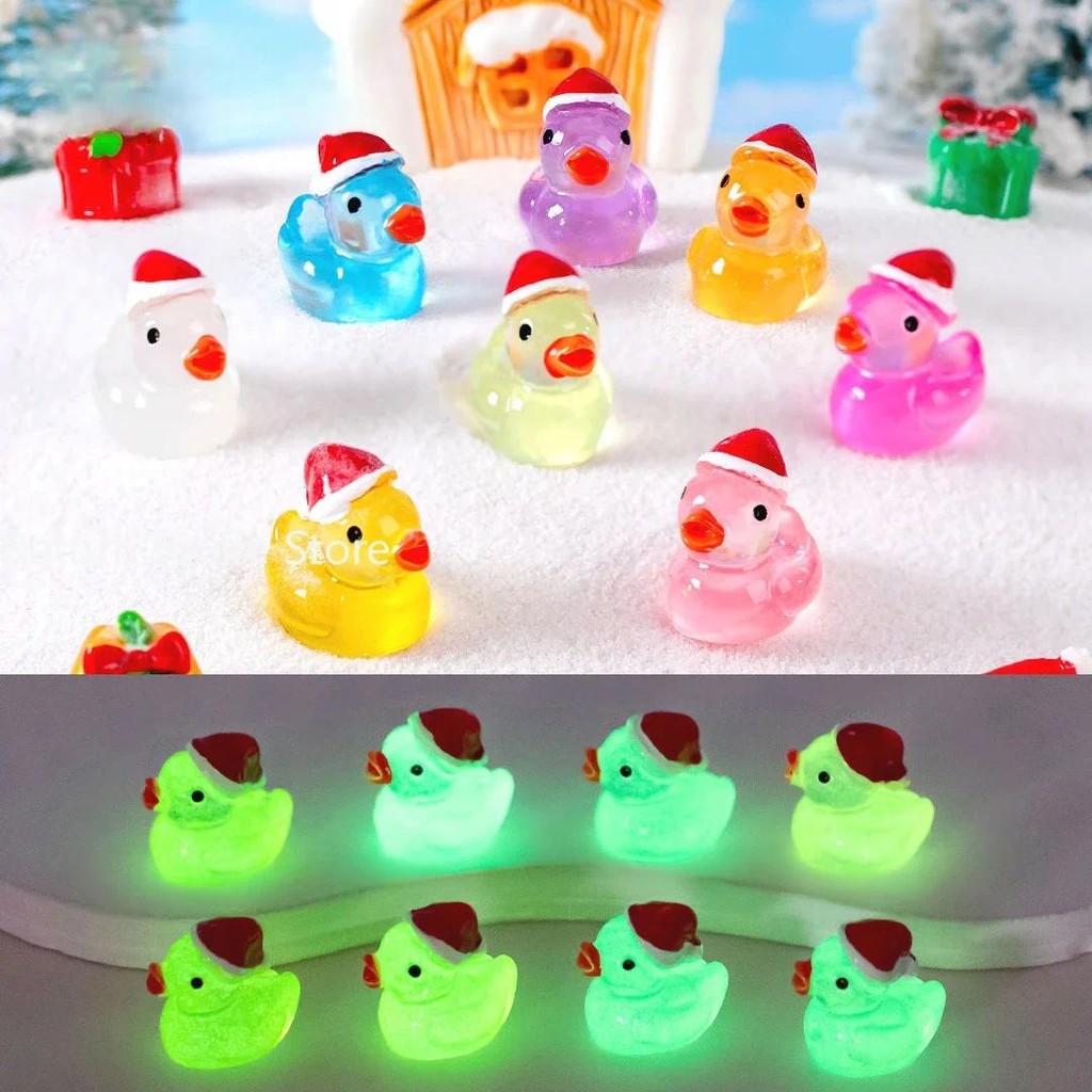 

Christmas Mini Resin Ducks Luminous Tiny Ducks Glow in The Dark Figures Micro Landscape Garden Aquarium Dollhouse Accessories