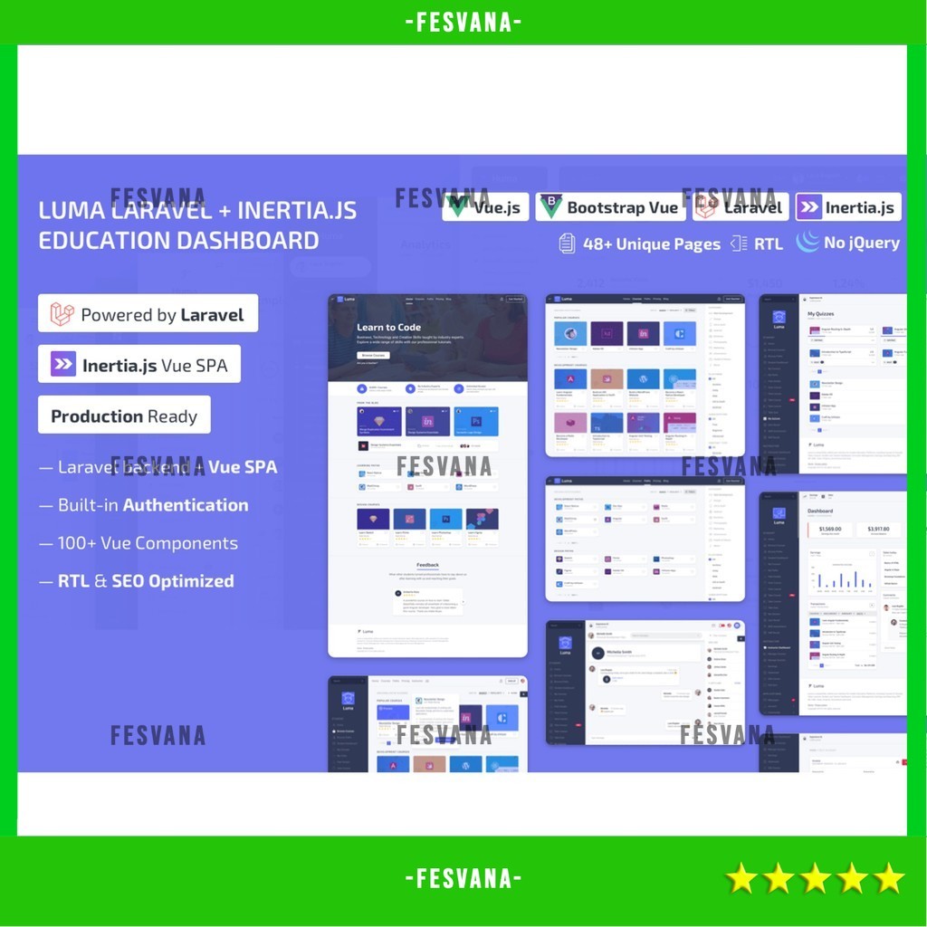WEB TEMPLATE LUMA LARAVEL LMS & VUE EDUCATION ADMIN DASHBOARD D2153 FESVANA