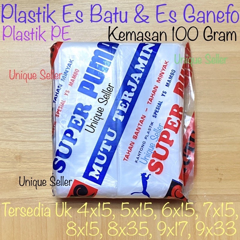 Plastik Es Batu & Es Ganefo Super Puma (100 Gram/1 Pak) Uk 4x15 5x15 6x15 7x15 8x15 8x35 9x17 9x35 /