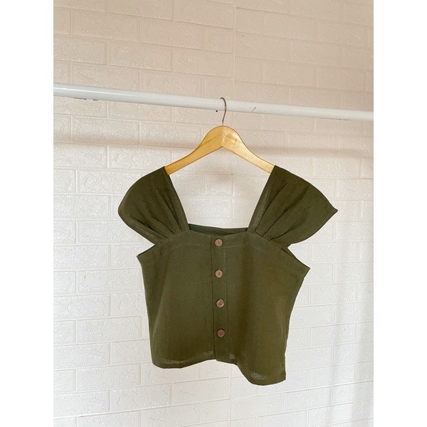 top linen button | crop top linen | atasan linen