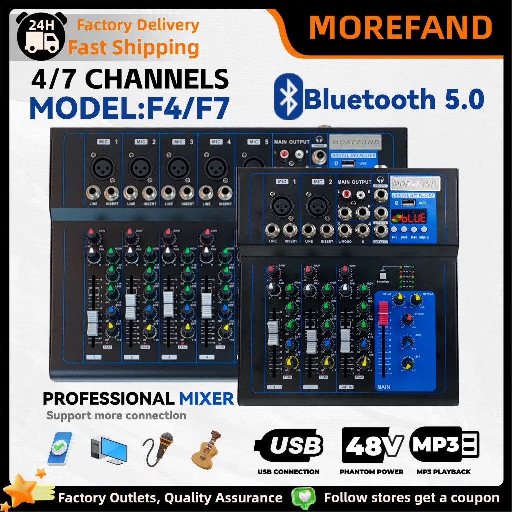 AUDIO MIXER mixer profesional 4-channe/7-channe  mixer Penguat sinyal USB Penguat KTV Penguat kinerj