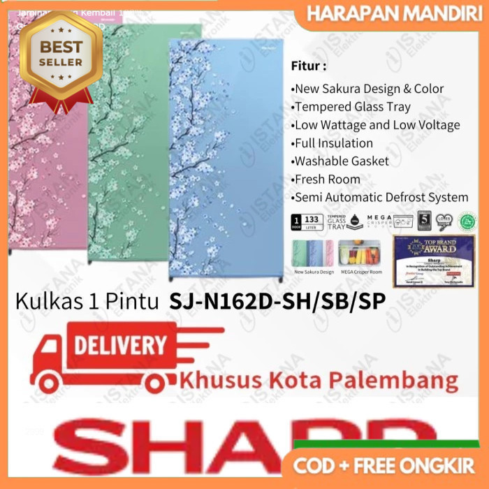 SHARP KULKAS 1 PINTU 133 LITER BUNGA SAKURA KIREI 3 SJ-N162D-SH/SB/SP