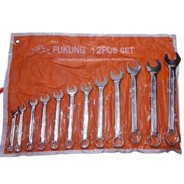MURAH FUKUNG Kunci Ring Pas Set 12 PCS – Ukuran 8 mm s/d 24 mm, Kunci Kombinasi buka baut mur