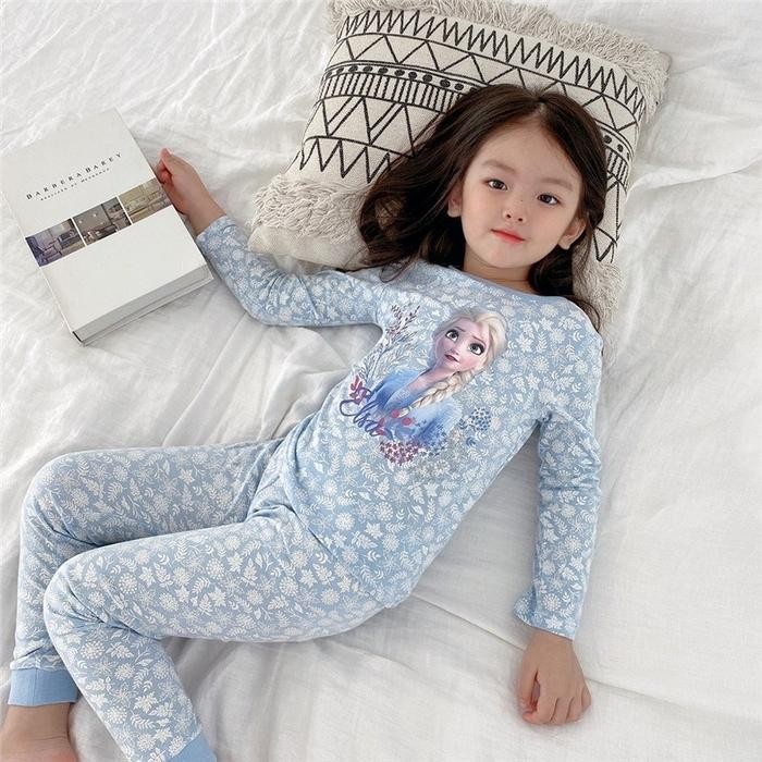 LNR Shop PA-018 Piyama Anak Perempuan Frozen Elsa Baju Tidur Setelan - PA-018-Pendek, 90