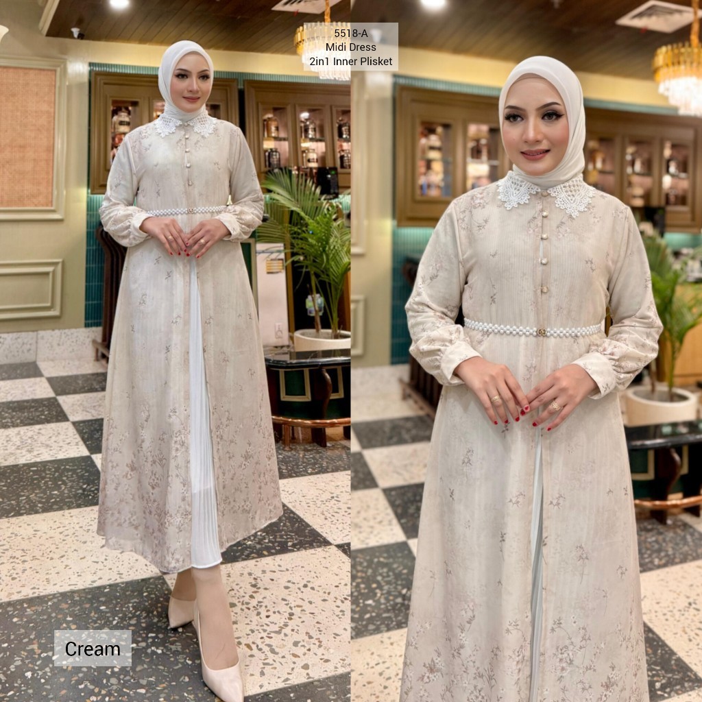 Bestall - Midi Dress Ayana Plisket Ceruty Premium / Dress Wanita Full Furing Busui Friendly / Kekini