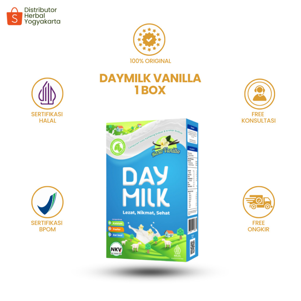 

Daymilk Rasa Vanilla - Susu Kambing Etawa Untuk Tulang , Sendi , Pernafasan & Jantung - 1 BOX