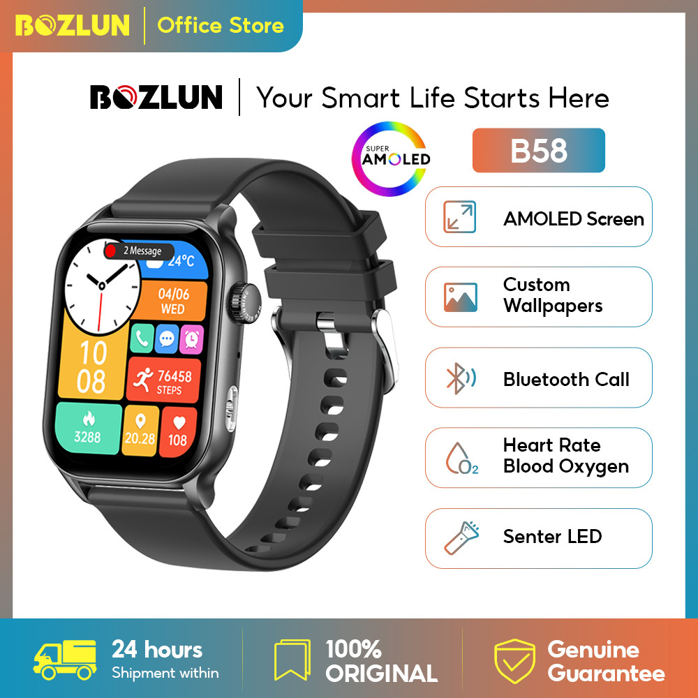 BOZLUN B58 Smartwatch |1.93 Inch Amoled Screen | Bluetooth Phone Call | IP68 Waterproof| Led Flashli