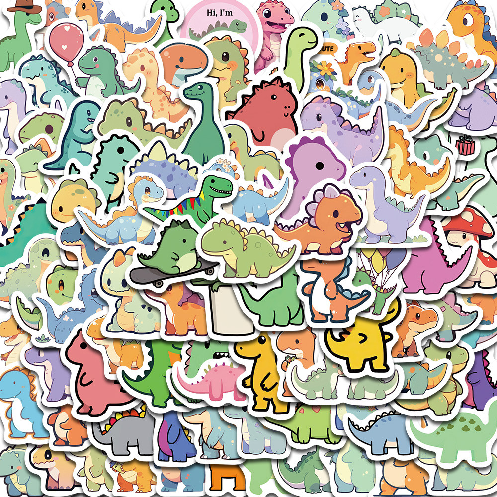 

100PCS Cute Cartoon Short Legged Dinosaur Sticker Harajuku Suitcase Home Decorated DIY Scrapbook Coffee PVC Classic Sticker