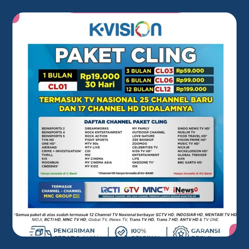 Tv Voucher Promo Turun Harga Paket Cling K-VISION 1Tahun Atau 12Bulan Bromo C2000 K2000 Optus Gardin