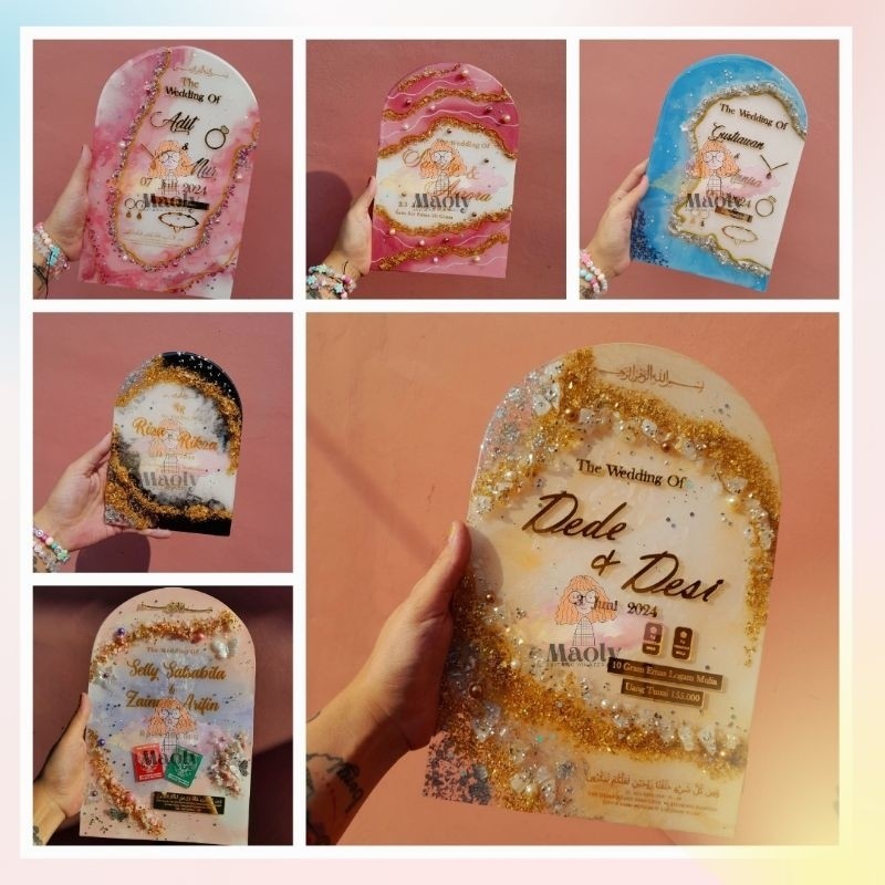 Arch Alas Resin Kubah Oval Tetes Air Kotak Custom Aksesoris bahan DIY Mahar Seserahan Akrilik Plaque