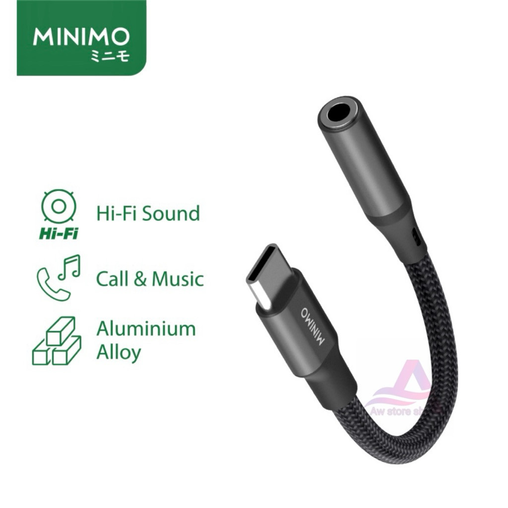 Minimo Adapter Converter Type C Sambungan Headset Usb C to Jack Aux 3.5mm Hi-Fi Sound Aluminium Allo